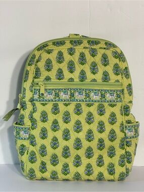 Retired Vera Bradley Citrus Elephant Quilted Backpack Adjust. Straps Lime Green